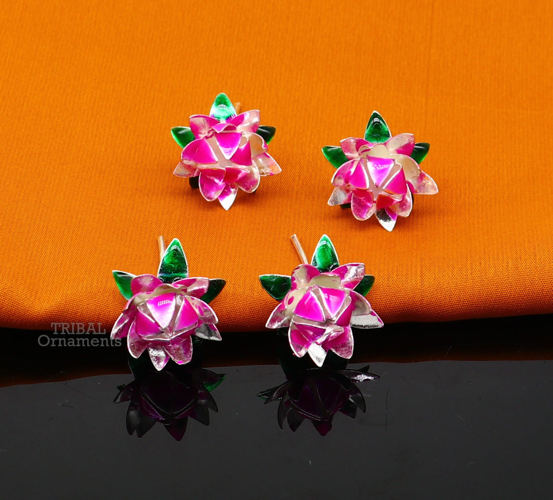 925 sterling silver handmade small lotus flower puja god temple article, excellent customized enamel silver worshipping articles su0744 - TRIBAL ORNAMENTS