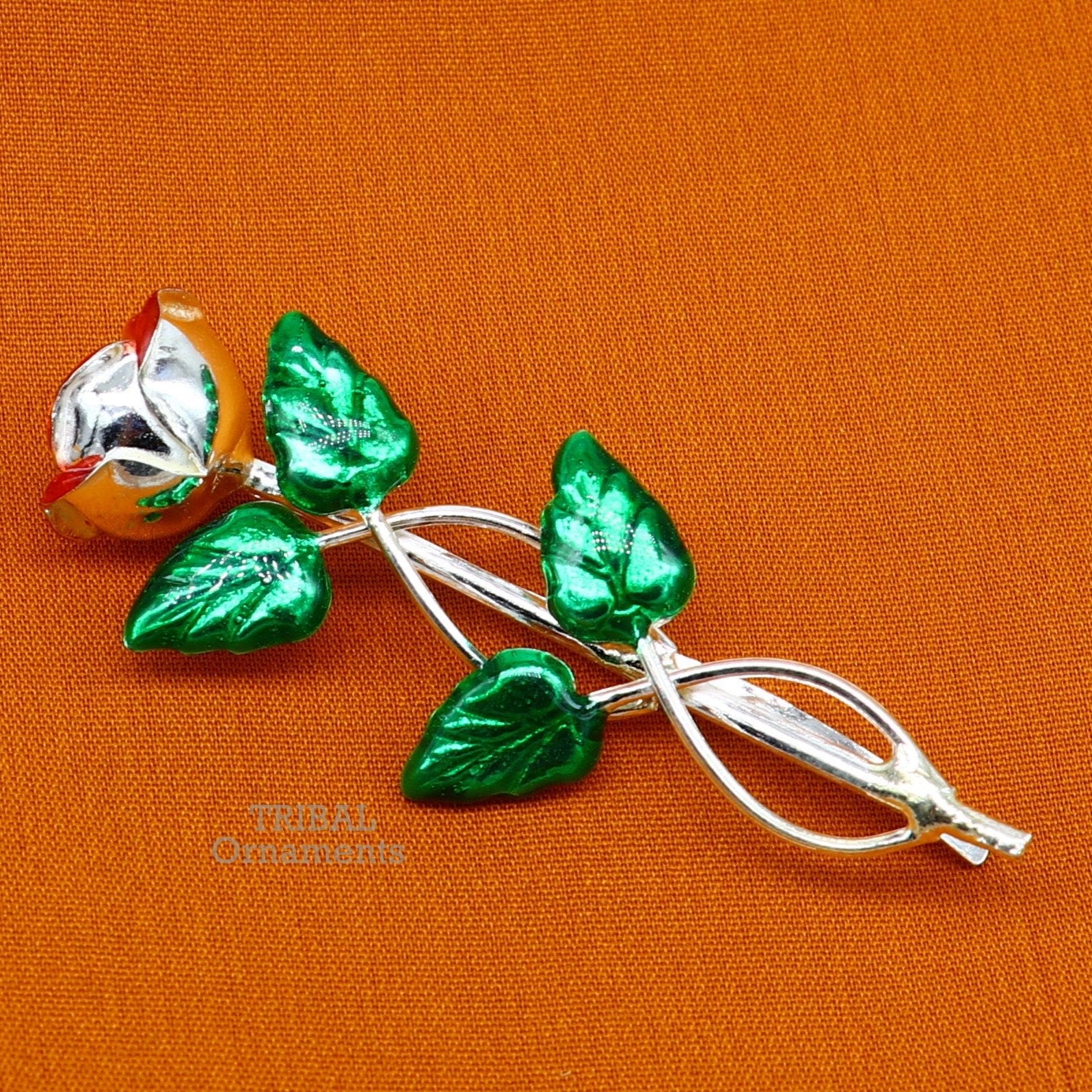 925 sterling silver handmade rose flower design men's brooch