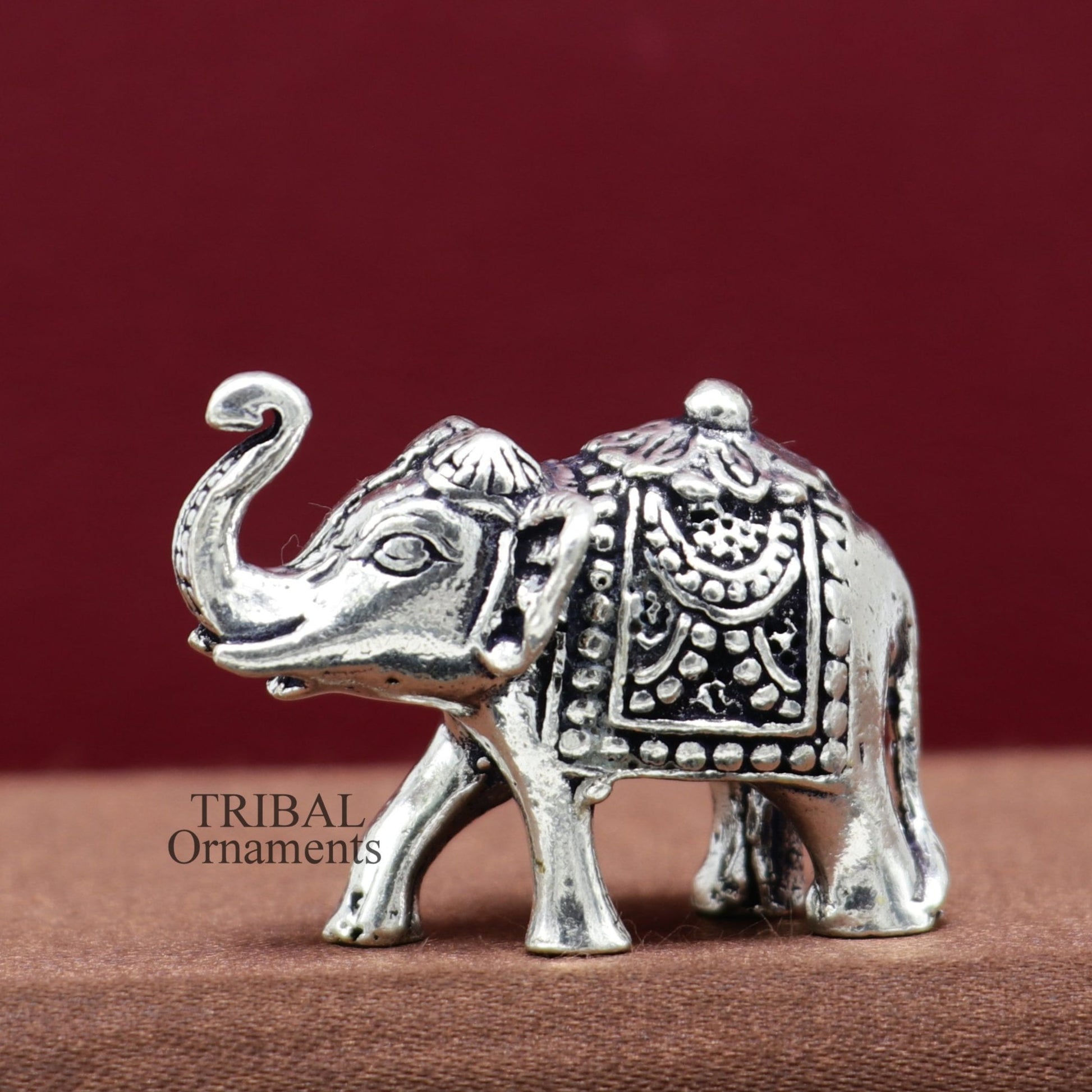 Solid 925 Sterling silver Kandrai work Nakshi design customized Elephant statue, puja article figurine, home décor Diwali puja gift art500 - TRIBAL ORNAMENTS