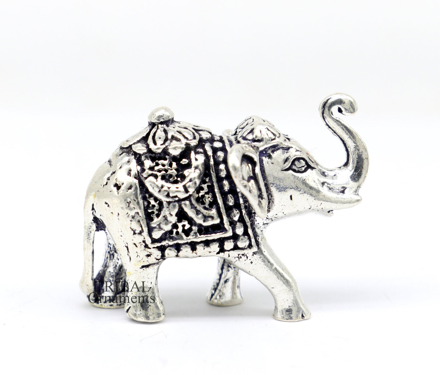 Solid 925 Sterling silver Kandrai work Nakshi design customized Elephant statue, puja article figurine, home décor Diwali puja gift art500 - TRIBAL ORNAMENTS