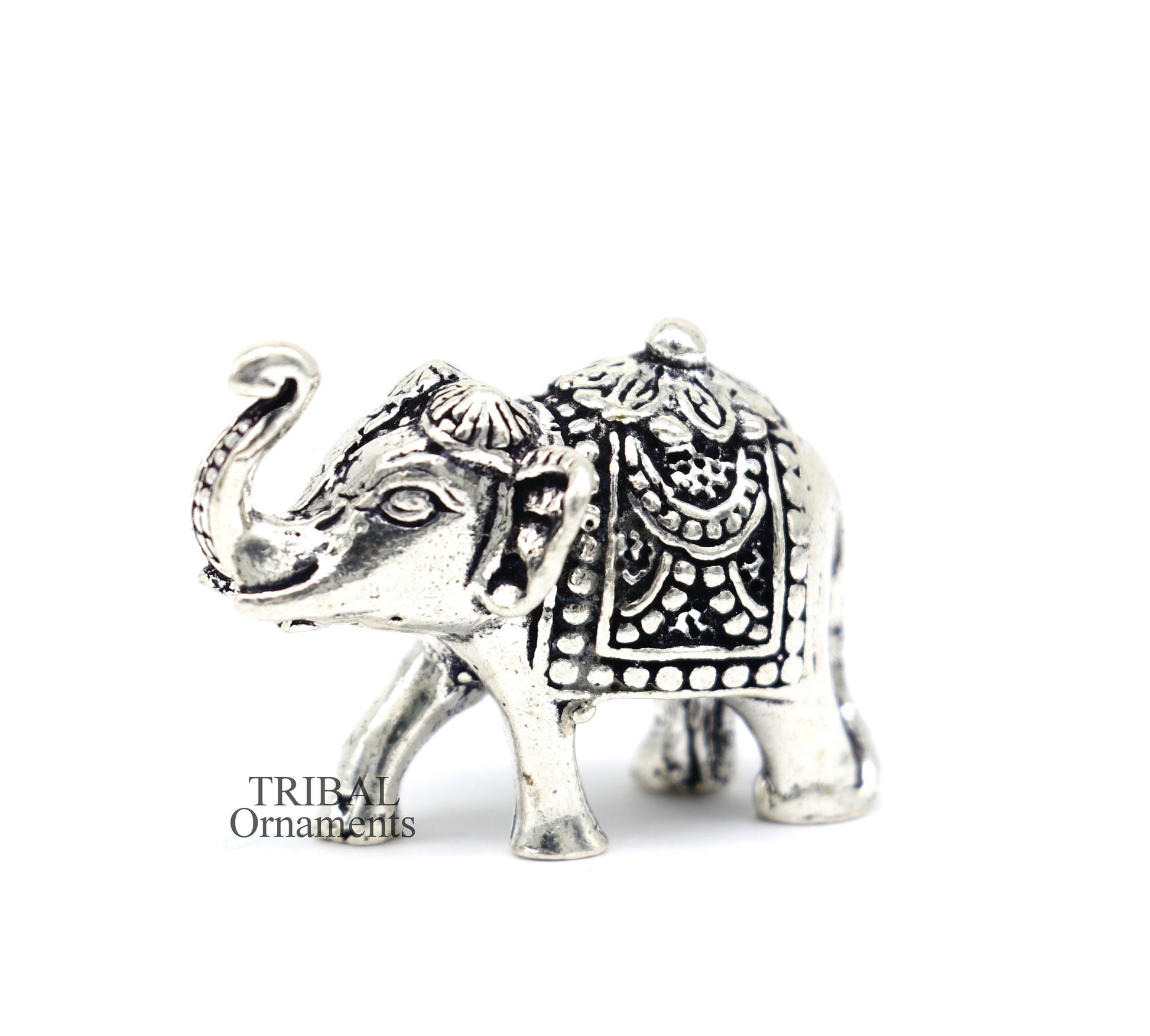 Solid 925 Sterling silver Kandrai work Nakshi design customized Elephant statue, puja article figurine, home décor Diwali puja gift art500 - TRIBAL ORNAMENTS