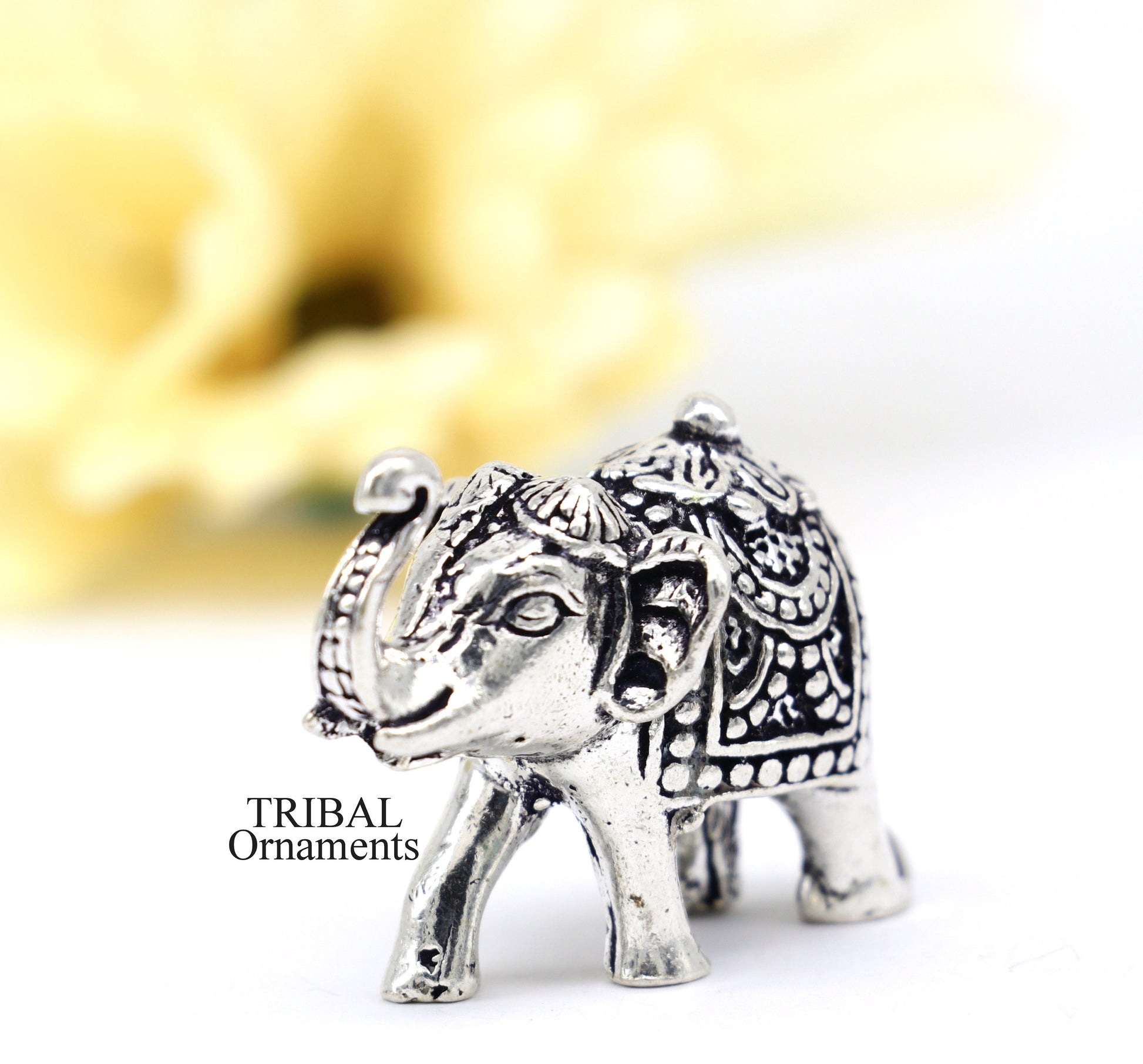 Solid 925 Sterling silver Kandrai work Nakshi design customized Elephant statue, puja article figurine, home décor Diwali puja gift art500 - TRIBAL ORNAMENTS