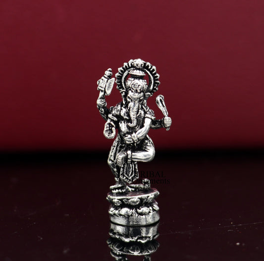 925 Sterling silver Lord Ganesh Idol small dancing style statue Figurine, handcrafted Lord Ganesh statue sculpture Diwali puja gift art505 - TRIBAL ORNAMENTS