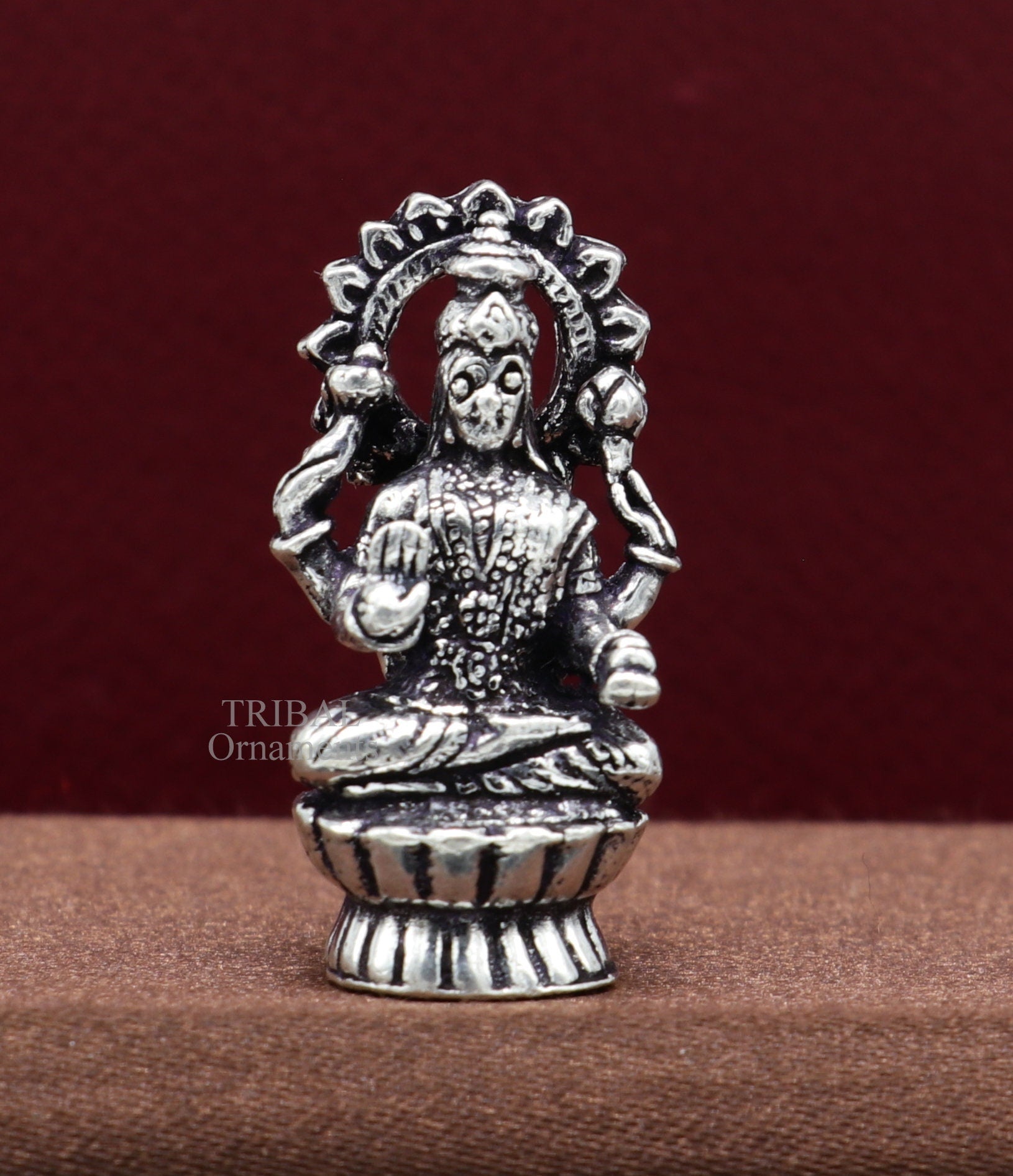 Pure 925 Sterling silver handmade  Hindu Goddess Laxmi statue, puja article figurine, home décor Diwali puja articles gifting art509 - TRIBAL ORNAMENTS