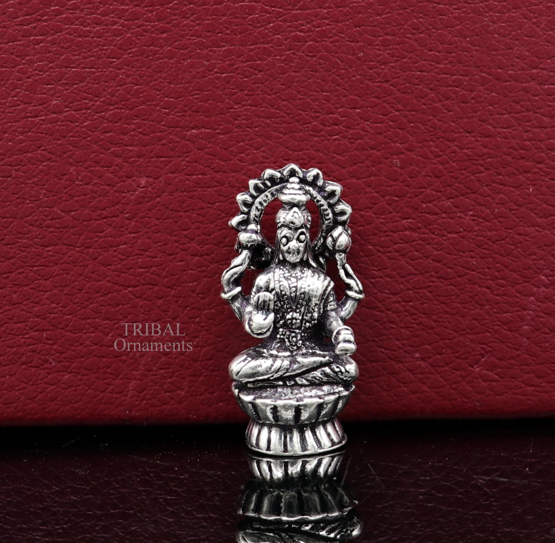Pure 925 Sterling silver handmade  Hindu Goddess Laxmi statue, puja article figurine, home décor Diwali puja articles gifting art509 - TRIBAL ORNAMENTS