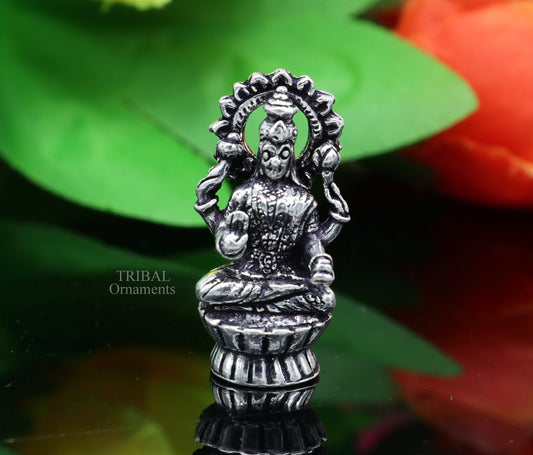 Pure 925 Sterling silver handmade  Hindu Goddess Laxmi statue, puja article figurine, home décor Diwali puja articles gifting art509 - TRIBAL ORNAMENTS