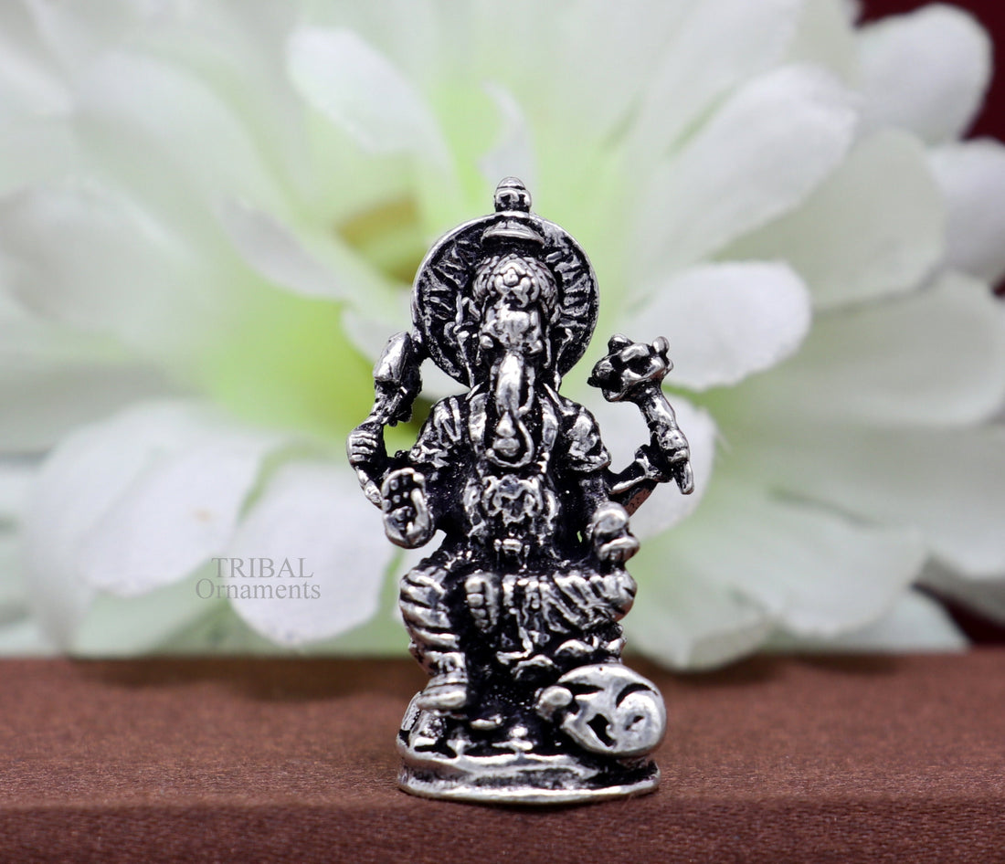 Divine 925 Sterling silver solid SMALL Ganesha statue art, best puja figurine for home temple or your car, art512 - TRIBAL ORNAMENTS