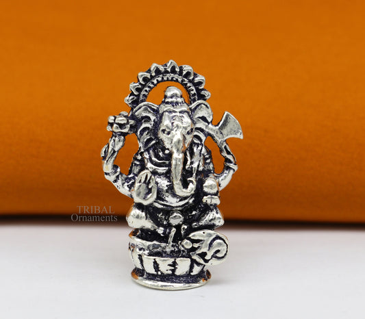 Divine 925 Sterling silver solid SMALL Ganesha statue art, best puja figurine for home temple or your car, art513 - TRIBAL ORNAMENTS