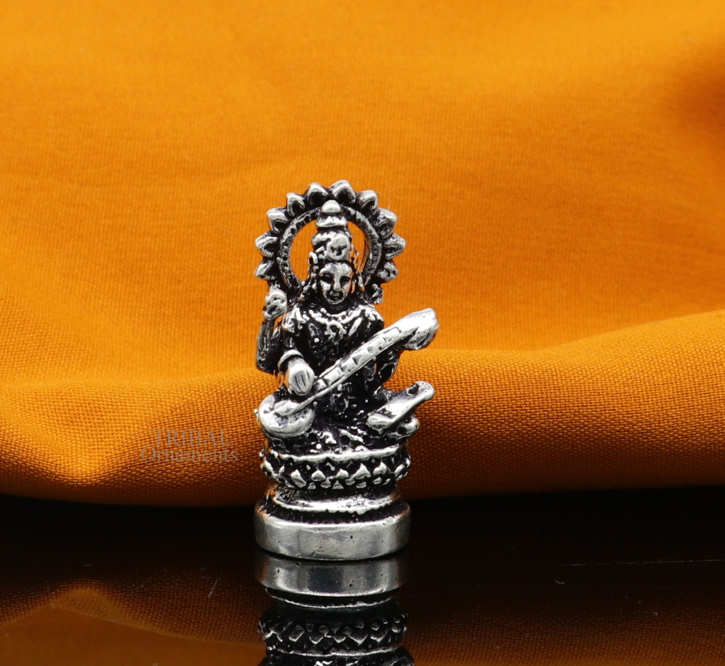 Divine goddess Sarashwati small 925 sterling silver solid article statue figurine, best home temple or car god sculpture  art514 - TRIBAL ORNAMENTS