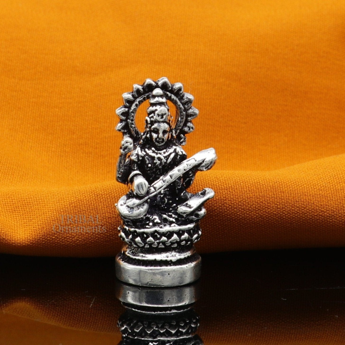 Divine goddess Sarashwati small 925 sterling silver solid article statue figurine, best home temple or car god sculpture  art514 - TRIBAL ORNAMENTS