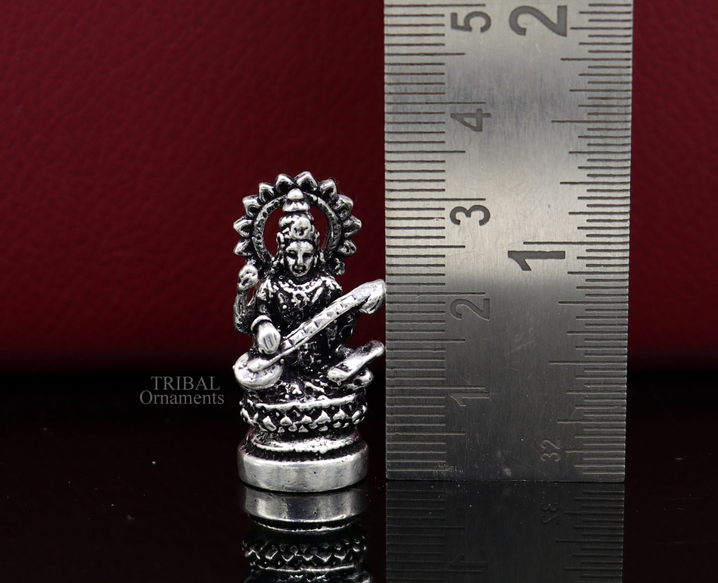 Divine goddess Sarashwati small 925 sterling silver solid article statue figurine, best home temple or car god sculpture  art514 - TRIBAL ORNAMENTS