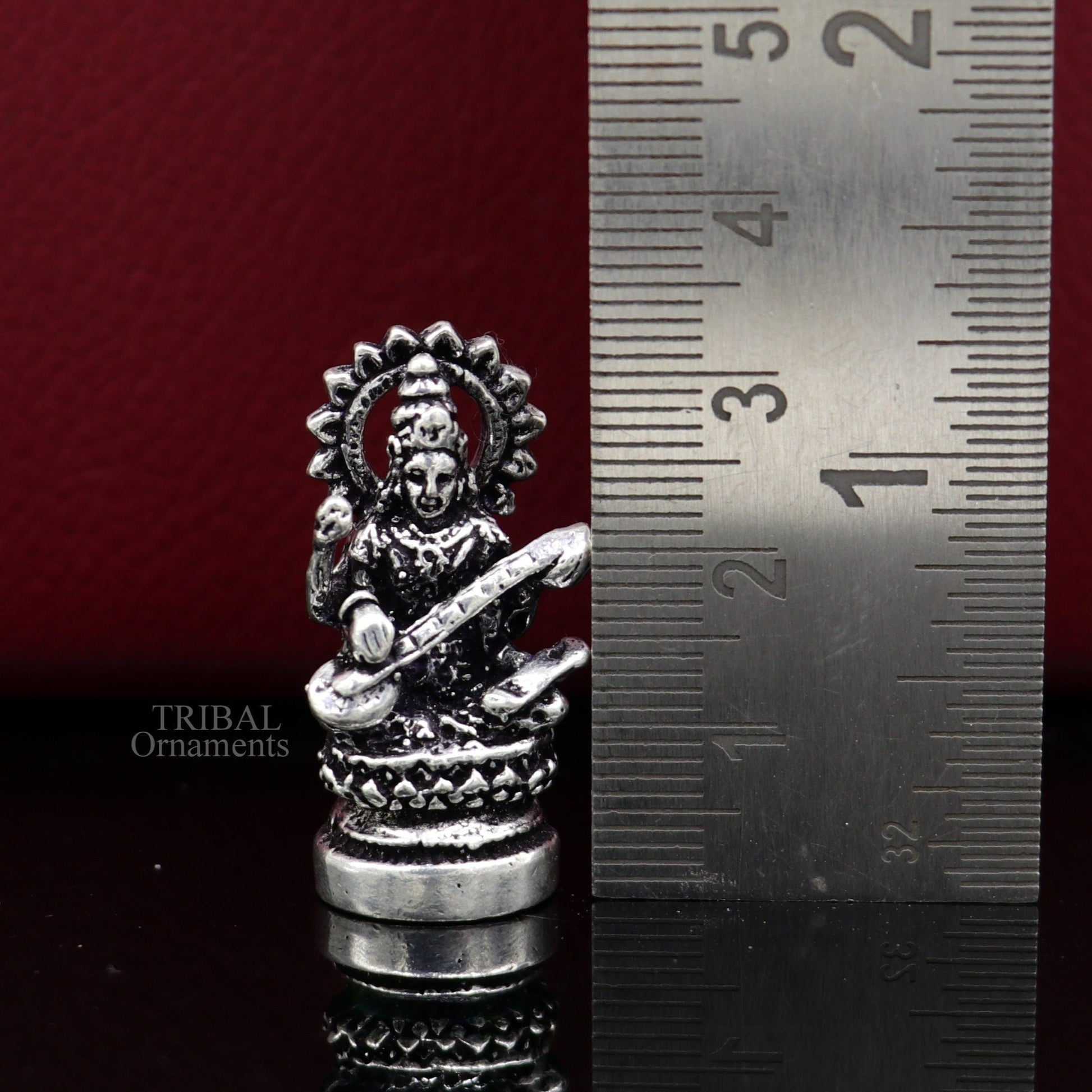 Divine goddess Sarashwati small 925 sterling silver solid article statue figurine, best home temple or car god sculpture  art514 - TRIBAL ORNAMENTS