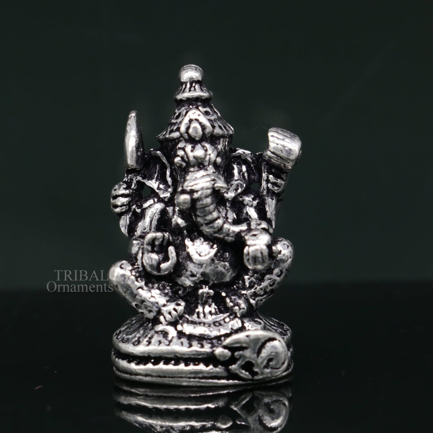 925 Sterling silver solid small lord Ganesha divine statue art, best puja figurine for home temple for wealth and prosperity art516 - TRIBAL ORNAMENTS