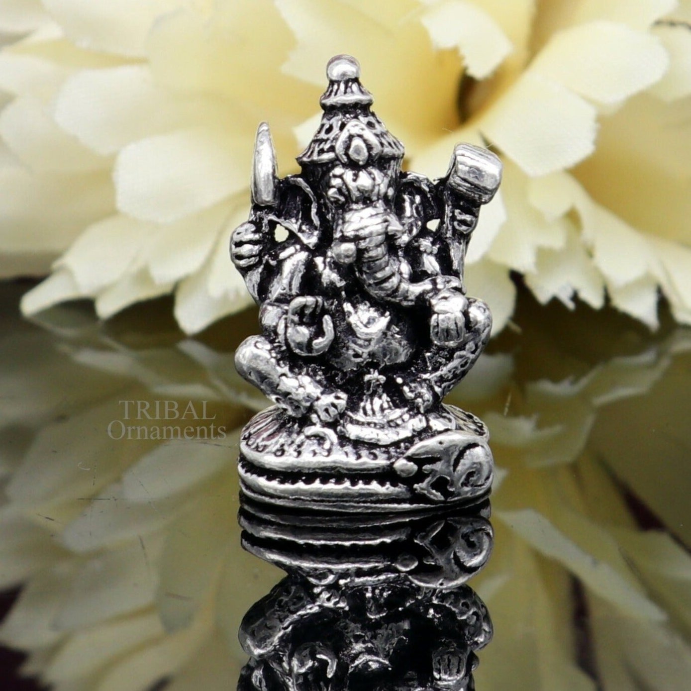 925 Sterling silver solid small lord Ganesha divine statue art, best puja figurine for home temple for wealth and prosperity art516 - TRIBAL ORNAMENTS