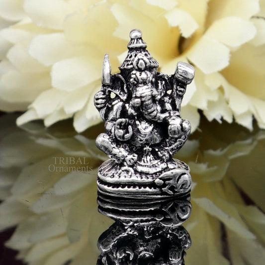 925 Sterling silver solid small lord Ganesha divine statue art, best puja figurine for home temple for wealth and prosperity art516 - TRIBAL ORNAMENTS