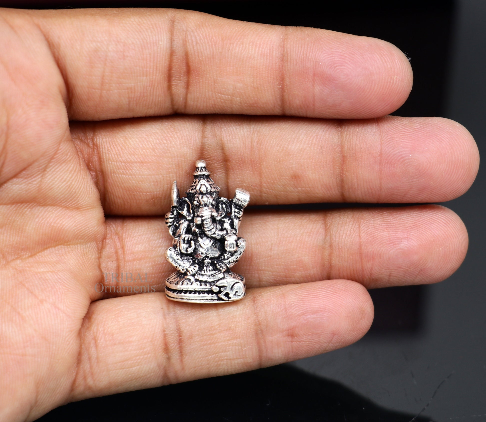 925 Sterling silver solid small lord Ganesha divine statue art, best puja figurine for home temple for wealth and prosperity art516 - TRIBAL ORNAMENTS