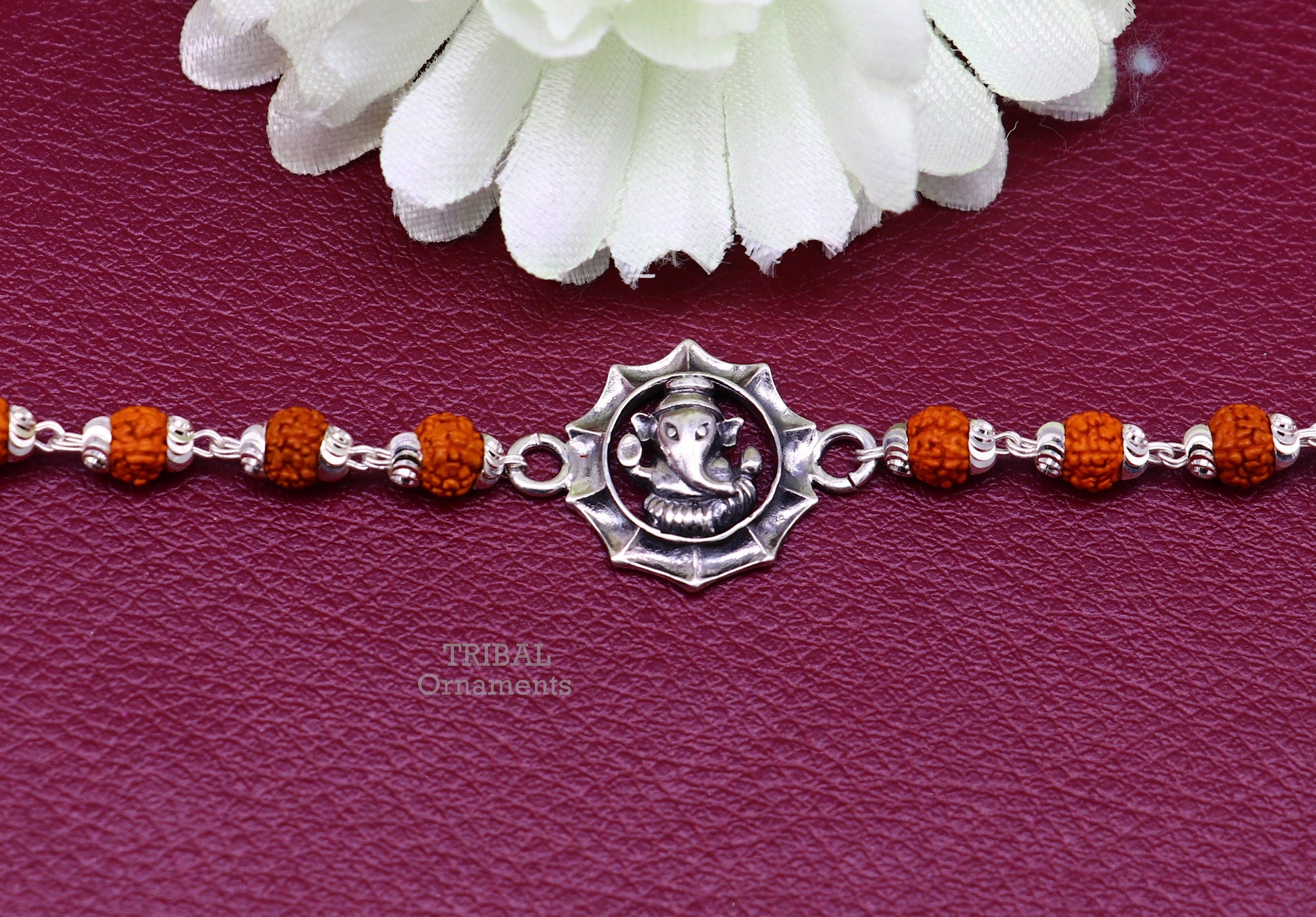 Divine 925 sterling silver handmade lord Ganesha design Rakhi bracelet amazing Rudraksha bracelet, use as daily use jewelry rk211 - TRIBAL ORNAMENTS