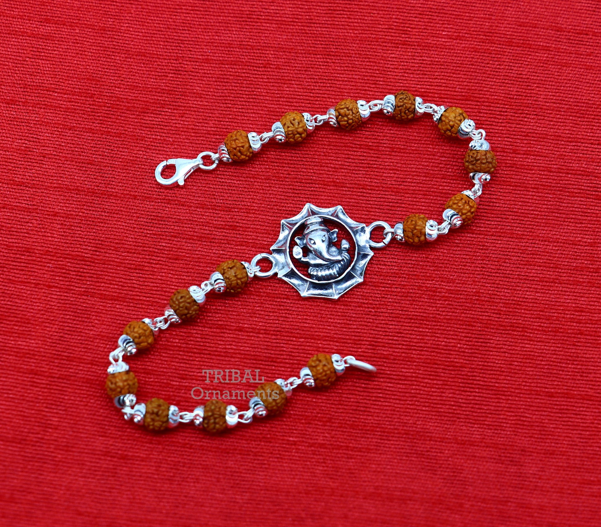Divine 925 sterling silver handmade lord Ganesha design Rakhi bracelet amazing Rudraksha bracelet, use as daily use jewelry rk211 - TRIBAL ORNAMENTS
