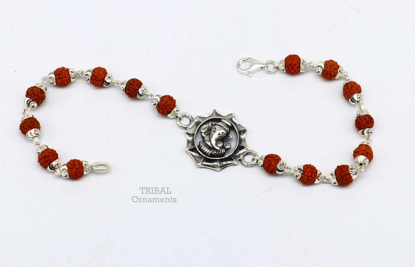 Divine 925 sterling silver handmade lord Ganesha design Rakhi bracelet amazing Rudraksha bracelet, use as daily use jewelry rk211 - TRIBAL ORNAMENTS