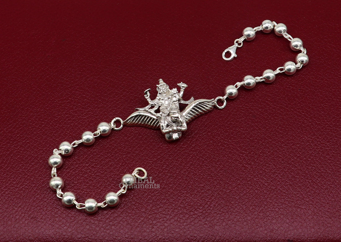 Divine 925 sterling silver handmade silver beaded Lord vishnu and garuda design Rakhi bracelet best gift for brother daily use jewelry rk214 - TRIBAL ORNAMENTS