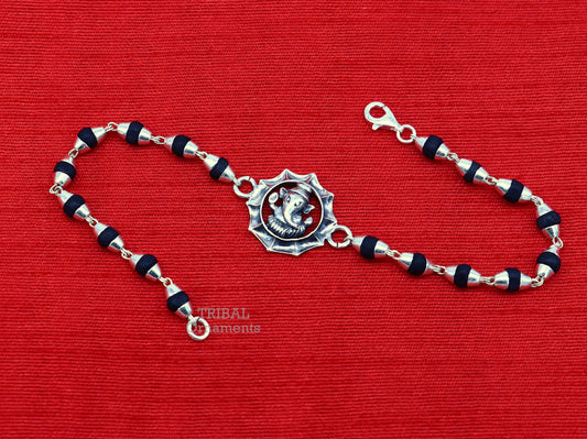 Holy basil rosary 925 sterling silver handmade lord Ganesha design Rakhi bracelet amazing brother bracelet, use as daily use jewelry rk218 - TRIBAL ORNAMENTS