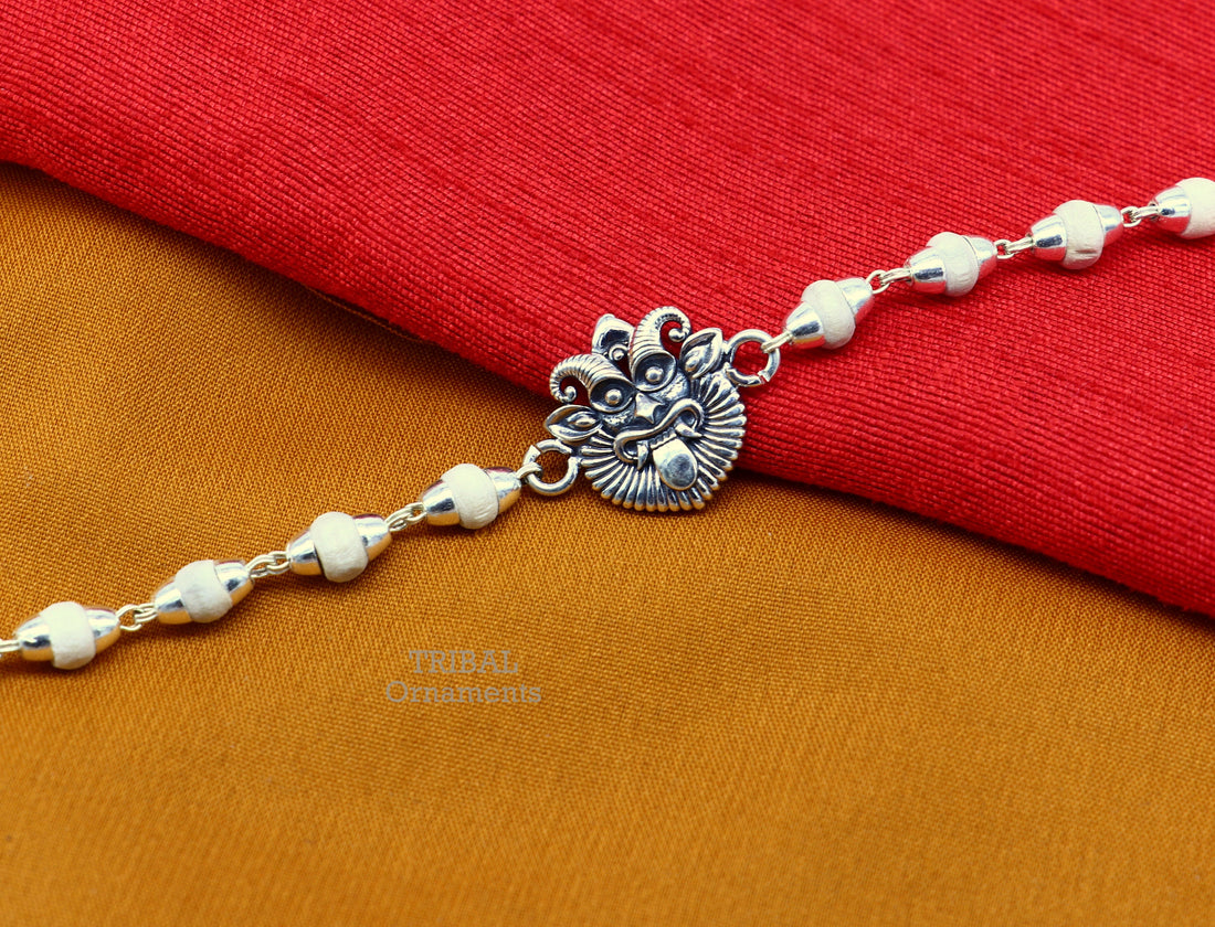 Divine holy basil rosary beaded 925 sterling silver handmade south india style Rakhi bracelet amazing bracelet daily use jewelry rk222 - TRIBAL ORNAMENTS