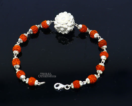 Divine 925 sterling silver handmade flower style Rakhi bracelet amazing Rudraksha bracelet, use as daily use jewelry rk223 - TRIBAL ORNAMENTS