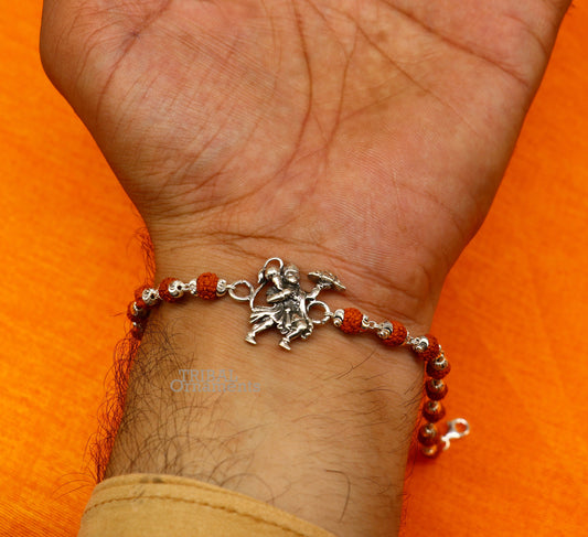 925 Sterling silver customized beaded 'flying Hanuman' Rakhi bracelet. best gift for your brother's for special personalized gifting rk231 - TRIBAL ORNAMENTS