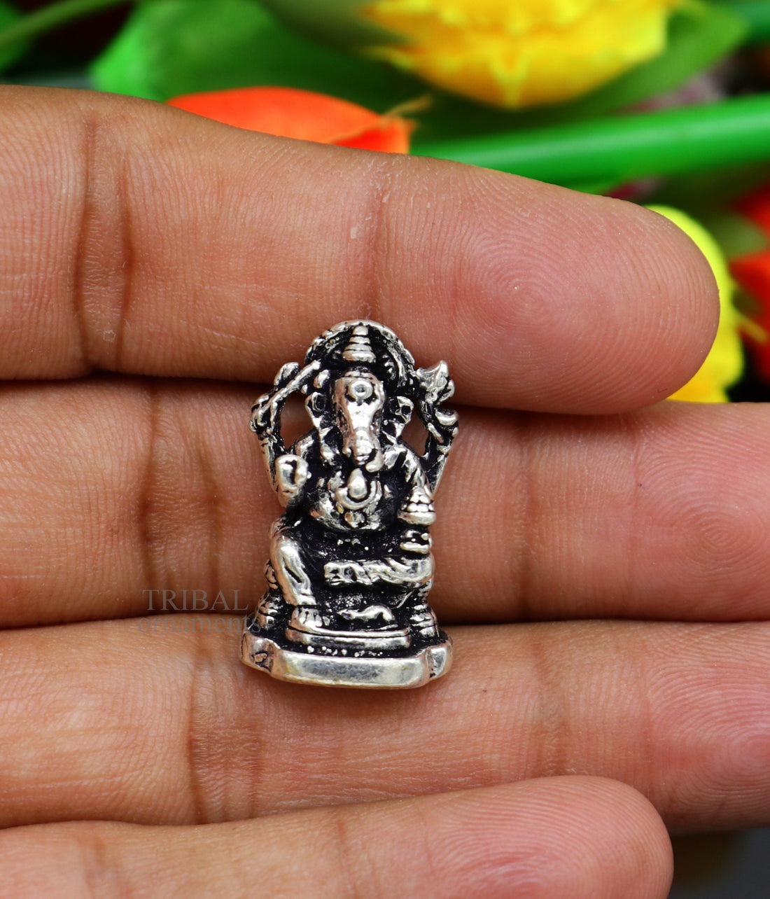 925 Sterling silver Divine lord idol Ganesha statue art, best puja figurine for home temple for wealth and prosperity gift art art521 - TRIBAL ORNAMENTS