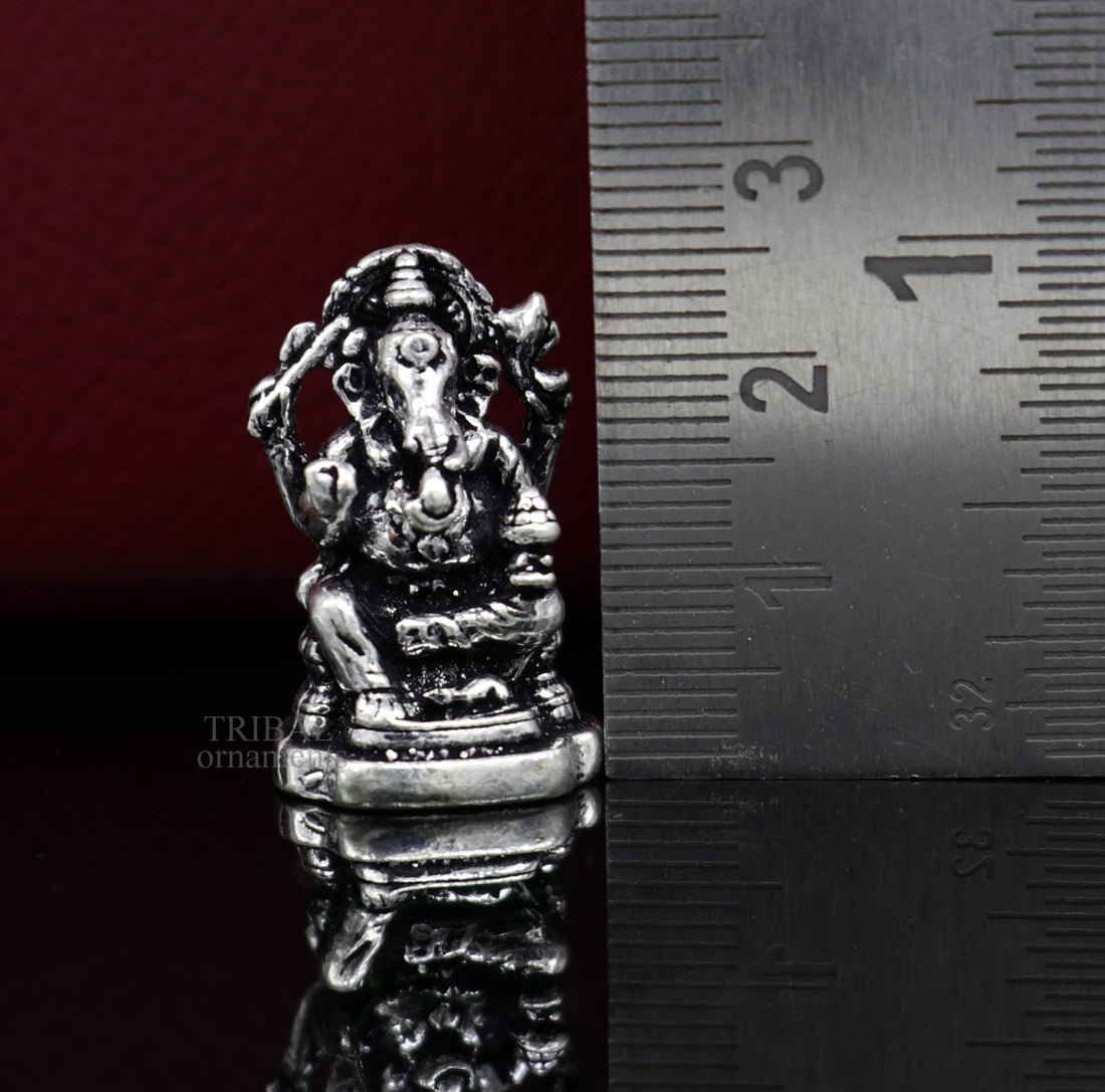 925 Sterling silver Divine lord idol Ganesha statue art, best puja figurine for home temple for wealth and prosperity gift art art521 - TRIBAL ORNAMENTS