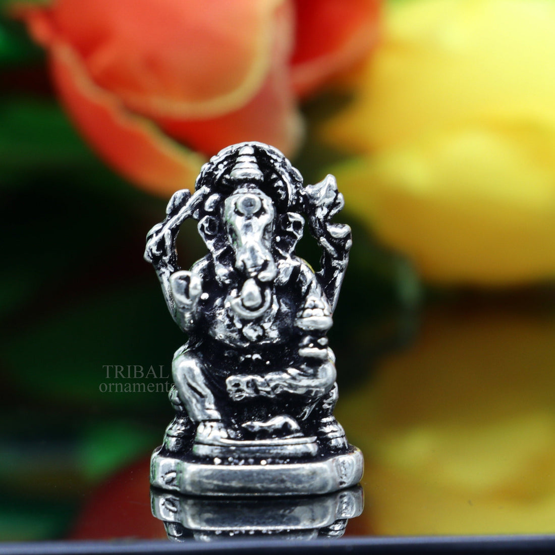 925 Sterling silver Divine lord idol Ganesha statue art, best puja figurine for home temple for wealth and prosperity gift art art521 - TRIBAL ORNAMENTS