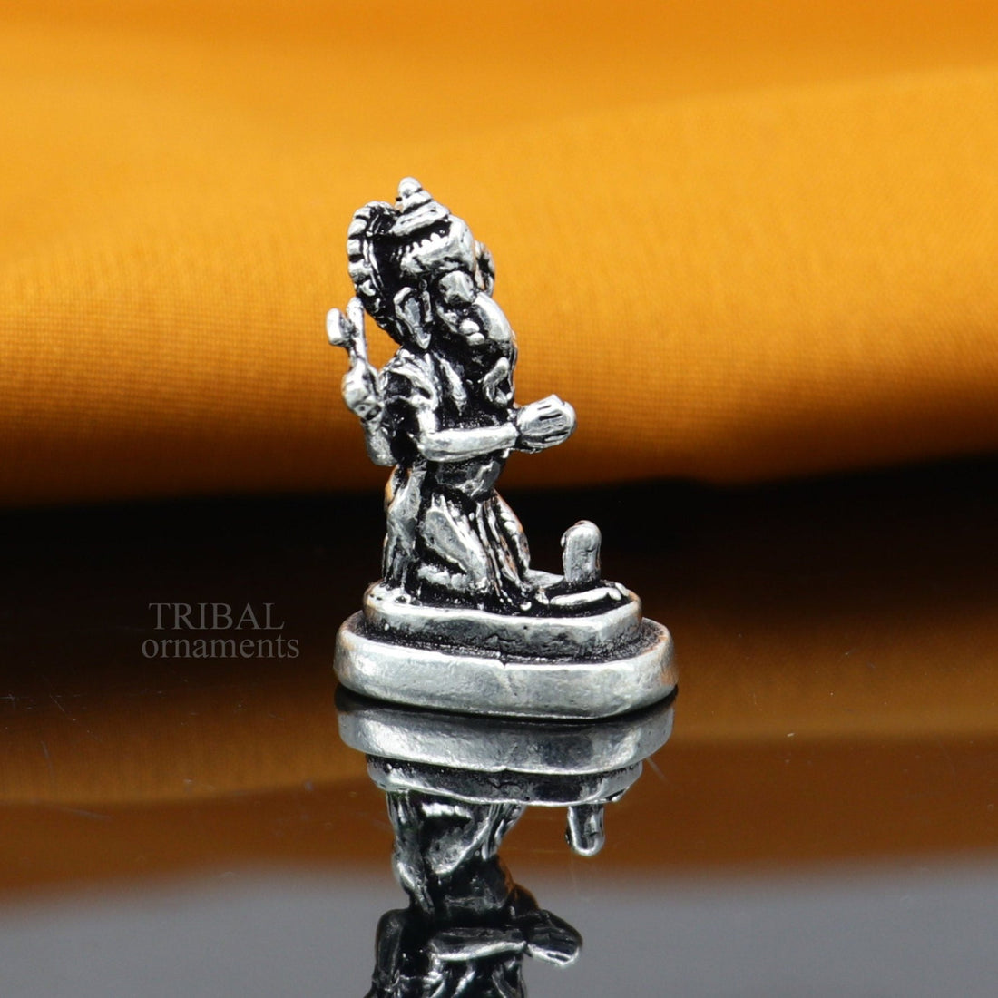 925 Sterling silver idol ganesha with lord shiva lingam, amazing divine small statue figurine silver gifting temple article art522 - TRIBAL ORNAMENTS