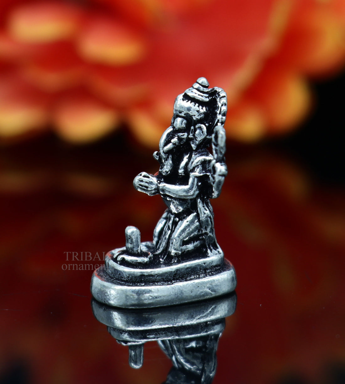 925 Sterling silver idol ganesha with lord shiva lingam, amazing divine small statue figurine silver gifting temple article art522 - TRIBAL ORNAMENTS