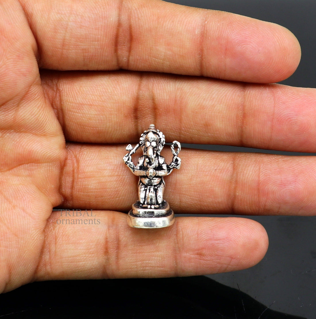 925 Sterling silver idol ganesha with lord shiva lingam, amazing divine small statue figurine silver gifting temple article art522 - TRIBAL ORNAMENTS