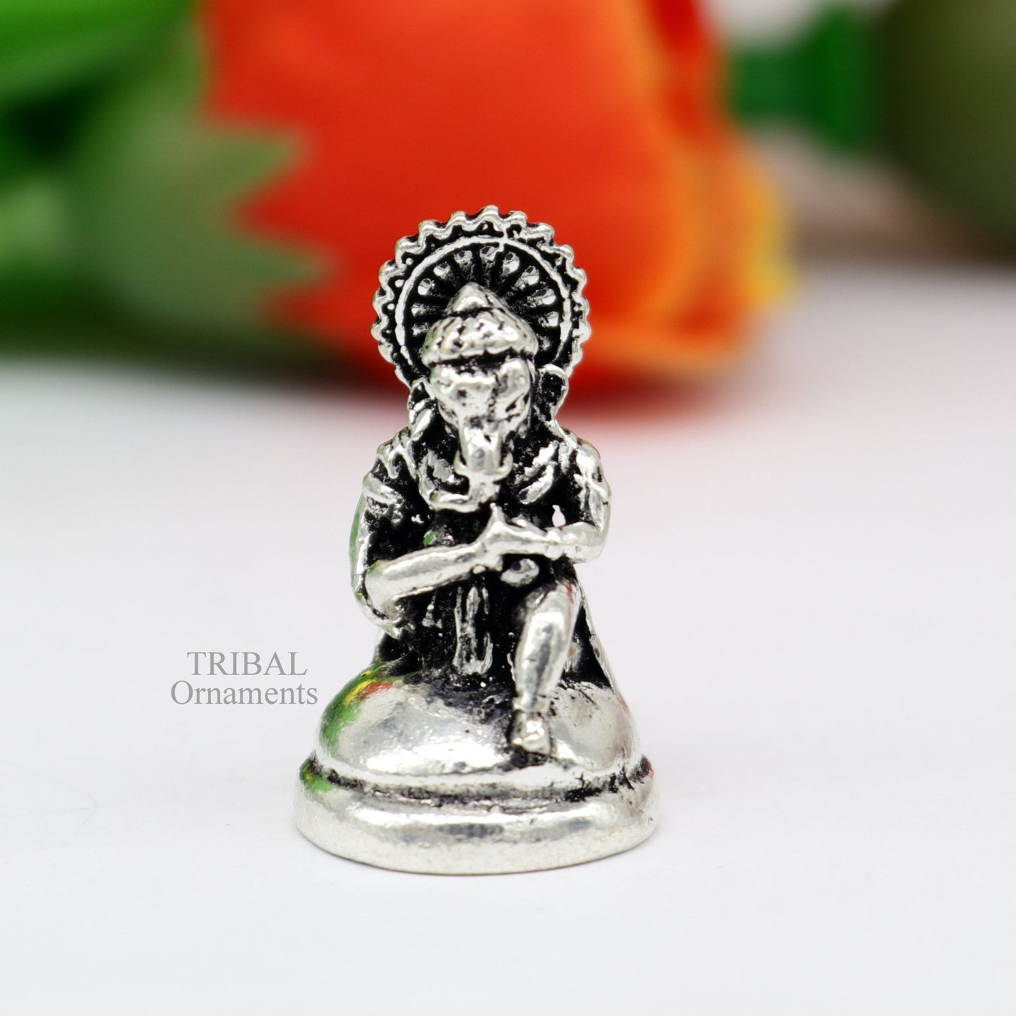 925 Sterling silver Divine lord idol Ganesha statue art, best puja figurine for home temple for wealth and prosperity gift art art523 - TRIBAL ORNAMENTS