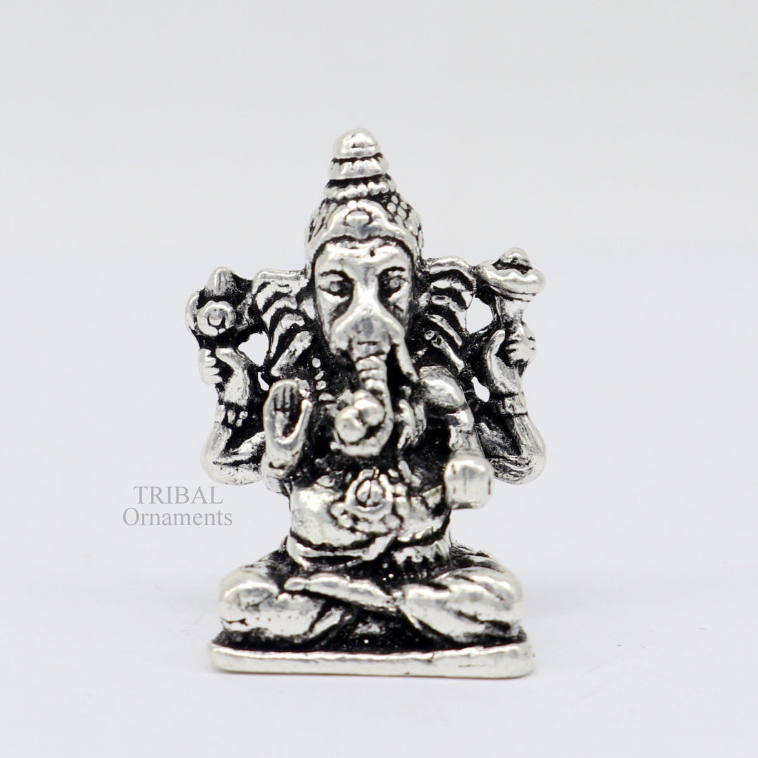 925 Sterling silver Divine lord Ganesha statue art, best puja figurine for home temple for wealth and prosperity gift art art524 - TRIBAL ORNAMENTS