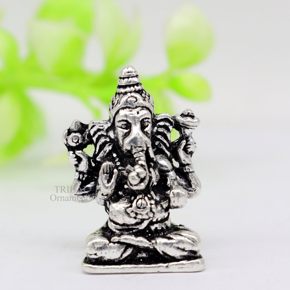 925 Sterling silver Divine lord Ganesha statue art, best puja figurine for home temple for wealth and prosperity gift art art524 - TRIBAL ORNAMENTS