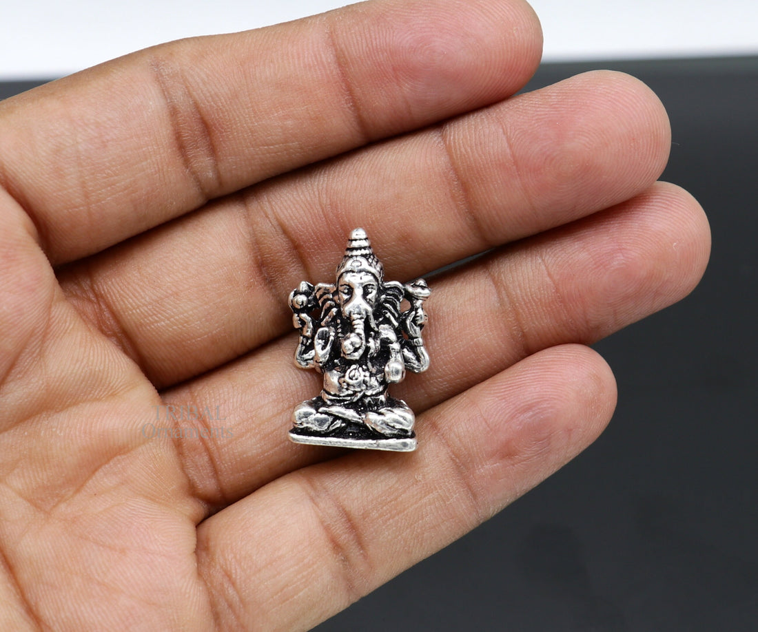 925 Sterling silver Divine lord Ganesha statue art, best puja figurine for home temple for wealth and prosperity gift art art524 - TRIBAL ORNAMENTS