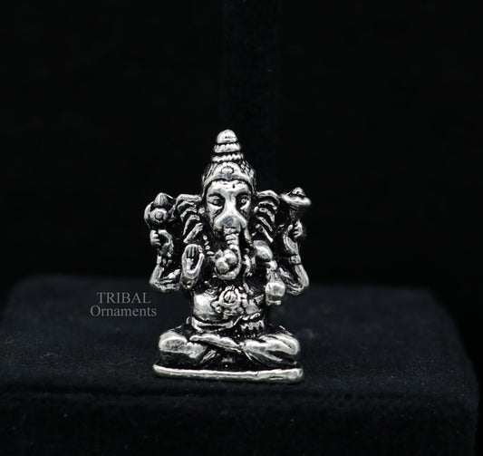 925 Sterling silver Divine lord Ganesha statue art, best puja figurine for home temple for wealth and prosperity gift art art524 - TRIBAL ORNAMENTS