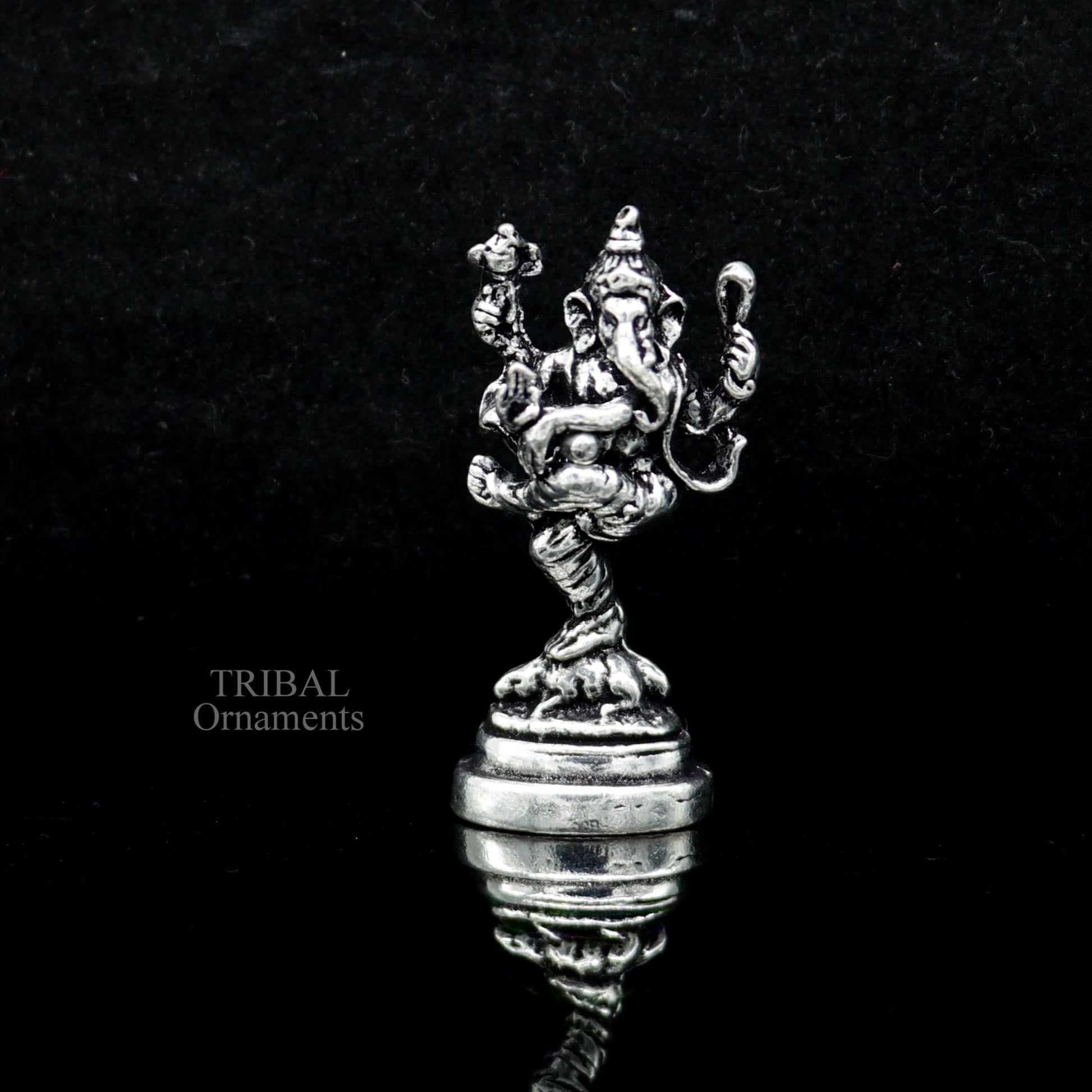 925 Sterling silver Divine lord Ganesha dancing statue art, best puja figurine for home temple for wealth and prosperity gift art art525 - TRIBAL ORNAMENTS