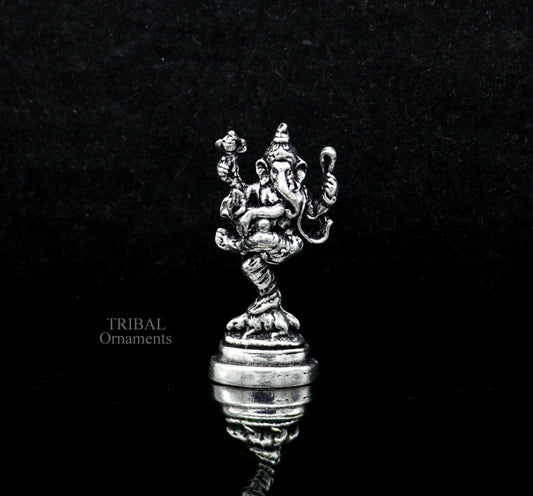 925 Sterling silver Divine lord Ganesha dancing statue art, best puja figurine for home temple for wealth and prosperity gift art art525 - TRIBAL ORNAMENTS