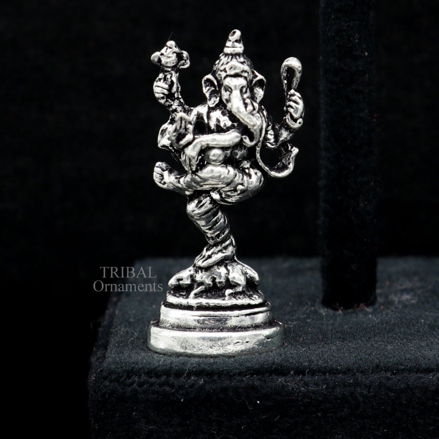 925 Sterling silver Divine lord Ganesha dancing statue art, best puja figurine for home temple for wealth and prosperity gift art art525 - TRIBAL ORNAMENTS