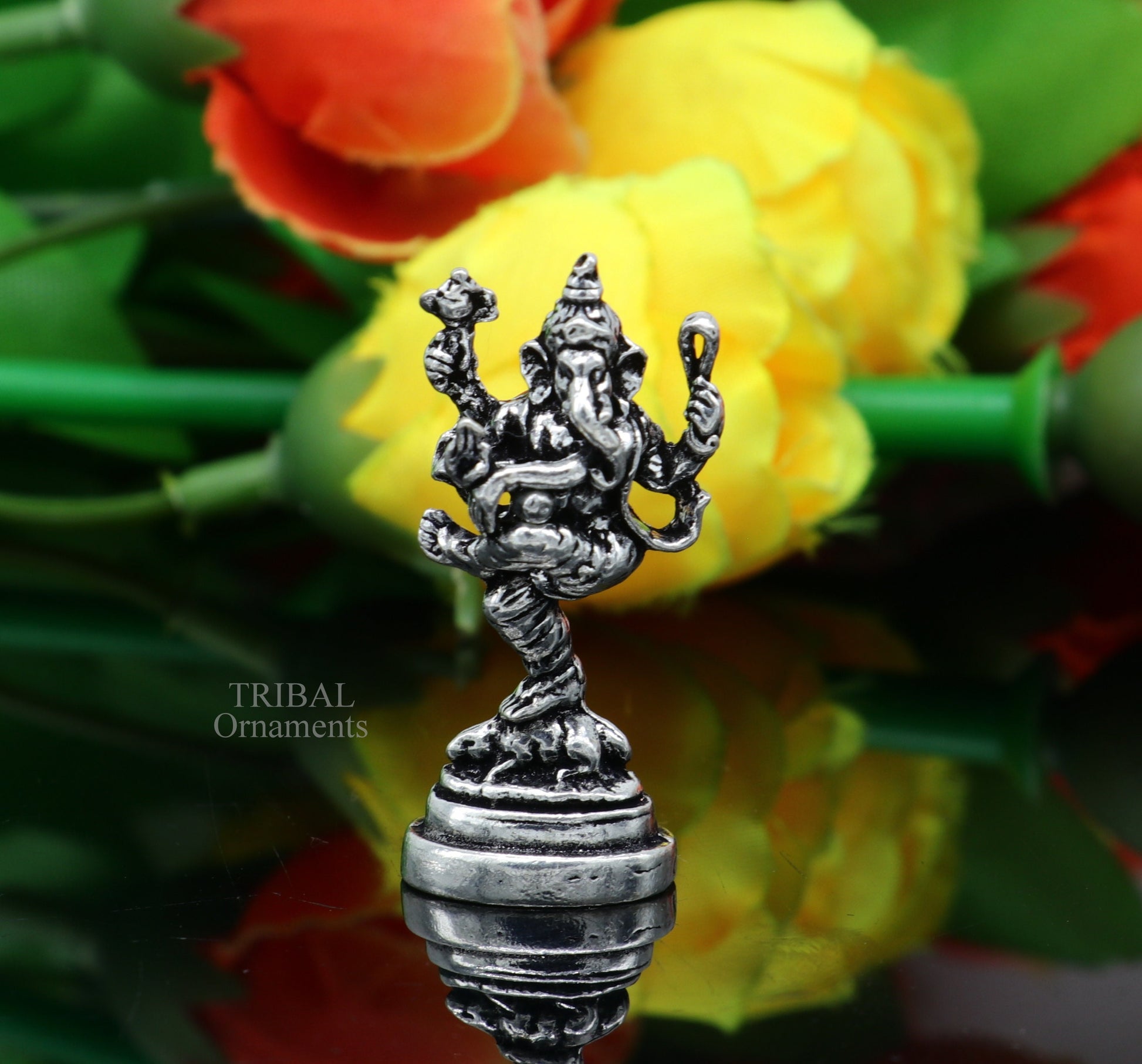 925 Sterling silver Divine lord Ganesha dancing statue art, best puja figurine for home temple for wealth and prosperity gift art art525 - TRIBAL ORNAMENTS