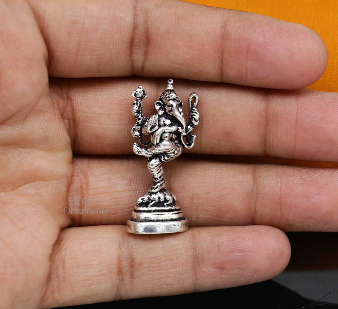 925 Sterling silver Divine lord Ganesha dancing statue art, best puja figurine for home temple for wealth and prosperity gift art art525 - TRIBAL ORNAMENTS