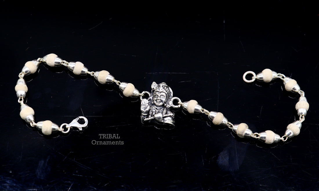 925 Sterling silver divine lord Krishna Rakhi or bracelet best gift for your brother's for special personalized gifing rk239 - TRIBAL ORNAMENTS