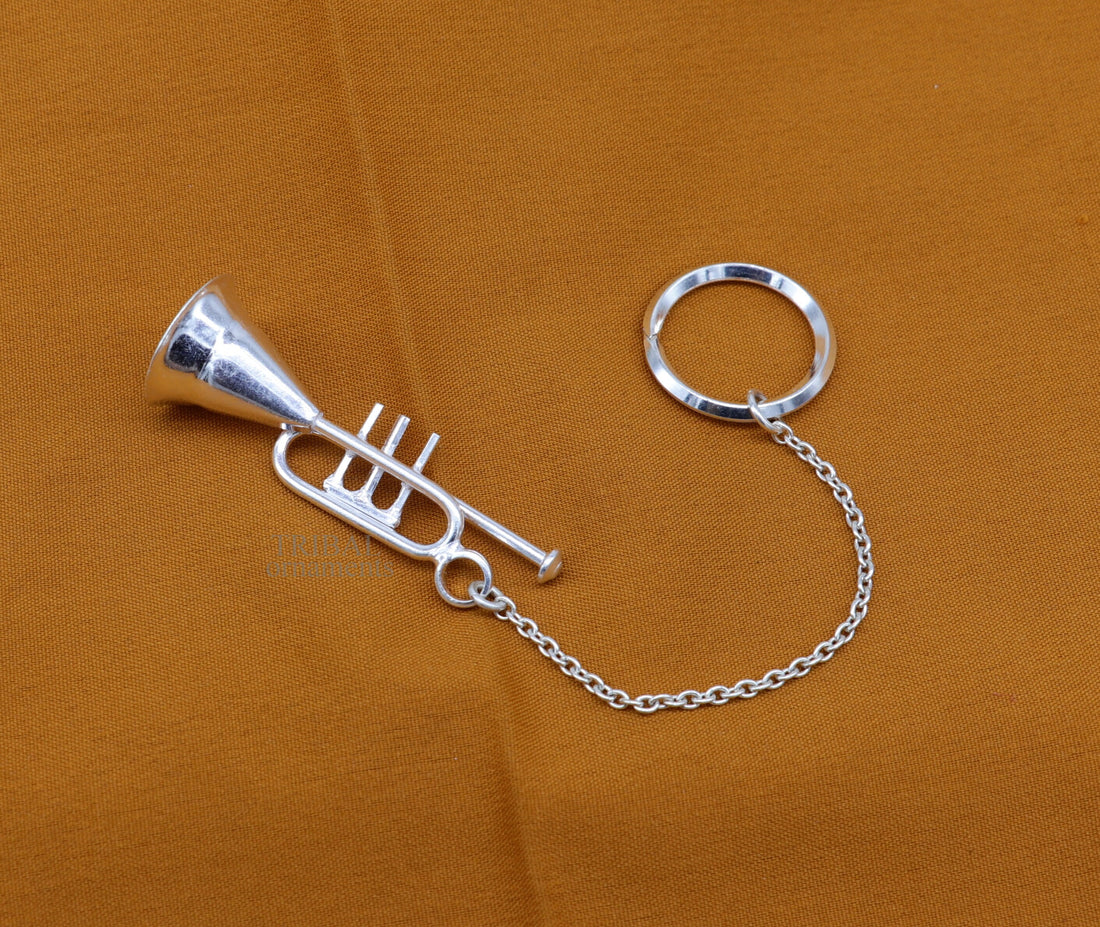 925 Sterling silver handmade unique small Shahanaai instrument design solid key chain, royal gifting silver accessories unisex gift kch14 - TRIBAL ORNAMENTS