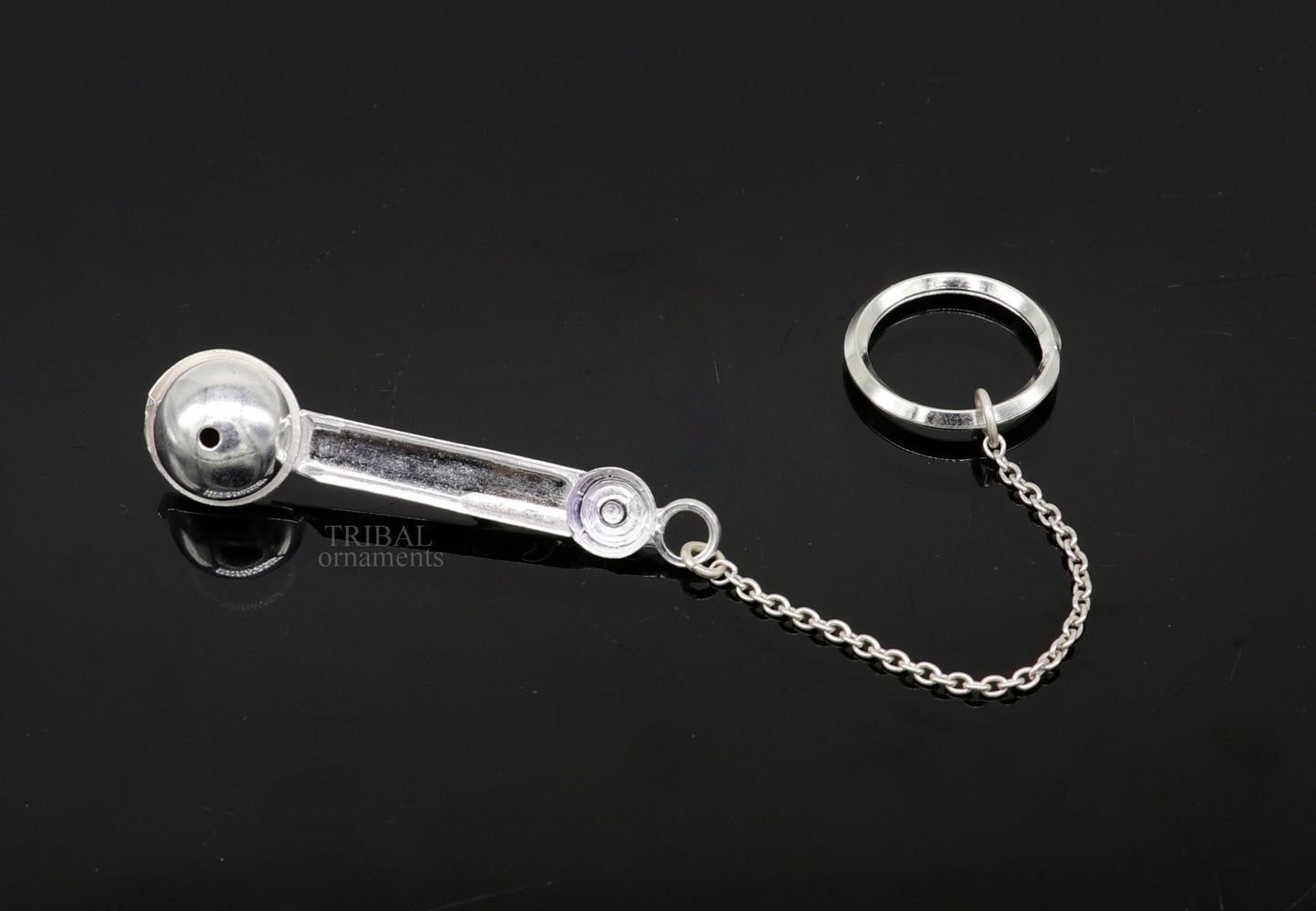 925 Sterling silver handmade vintage Veena design solid key chain, royal gifting silver accessories unisex gift kch18 - TRIBAL ORNAMENTS