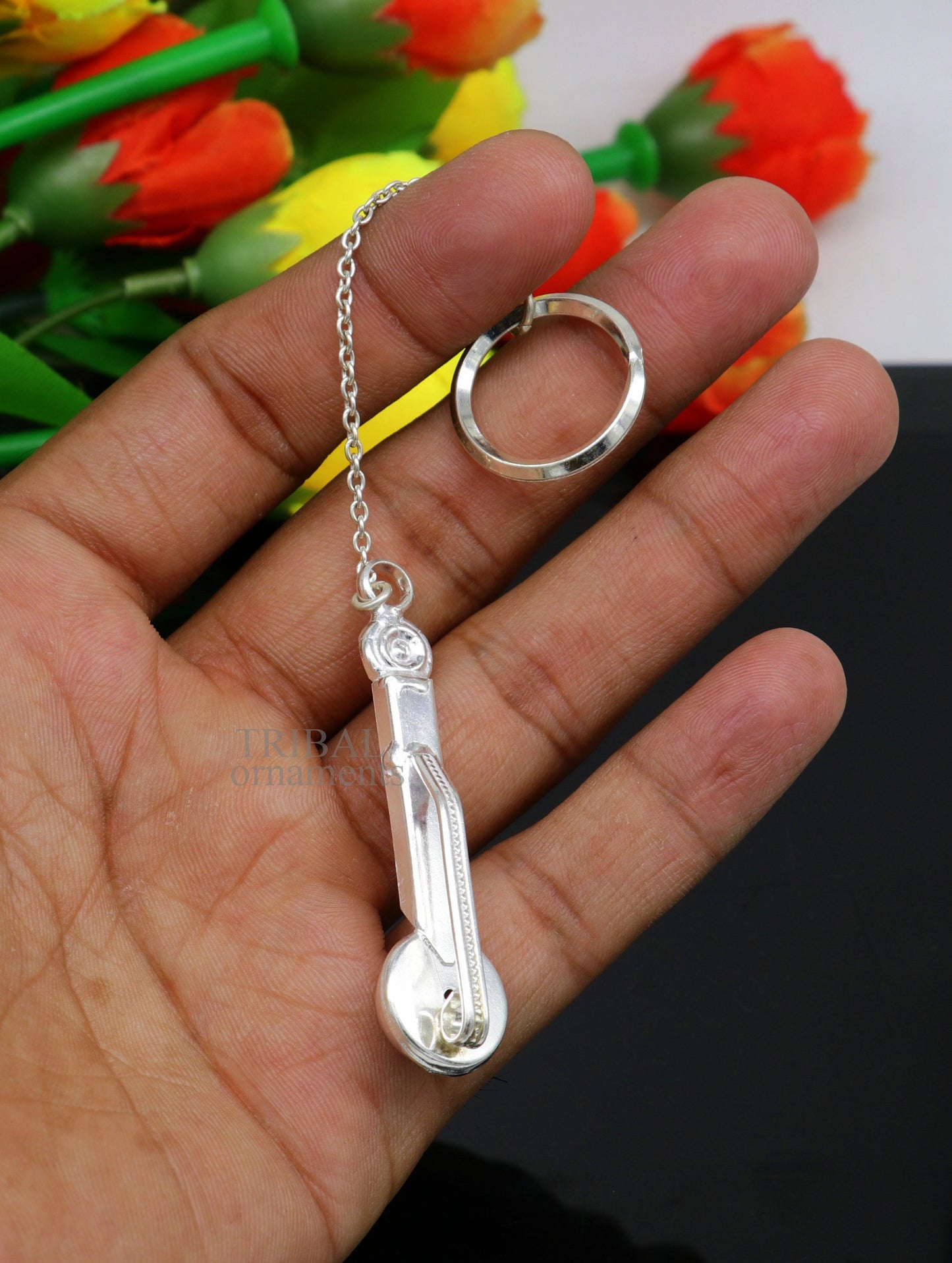 925 Sterling silver handmade vintage Veena design solid key chain, royal gifting silver accessories unisex gift kch18 - TRIBAL ORNAMENTS