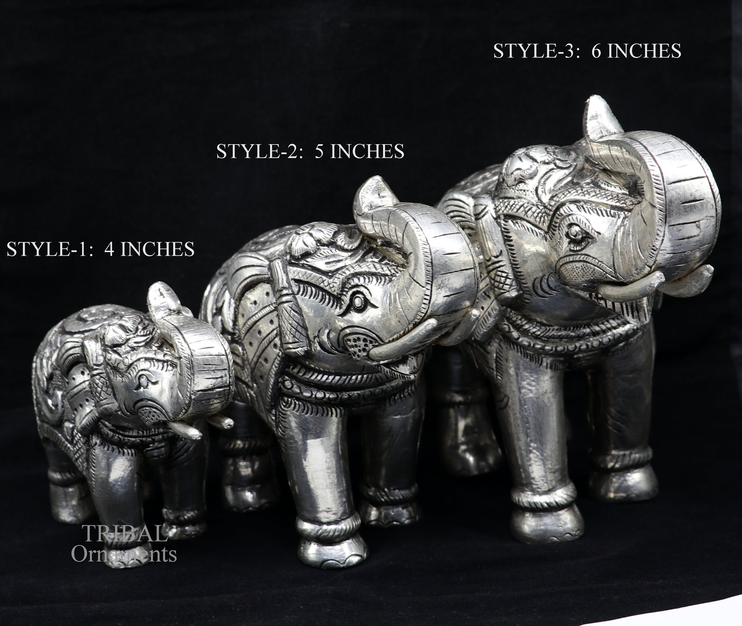 999 fine silver handcrafted Nakshi design wooden base upper trunk Elephant statue puja article figurine for wealth & prosperity art533 - TRIBAL ORNAMENTS