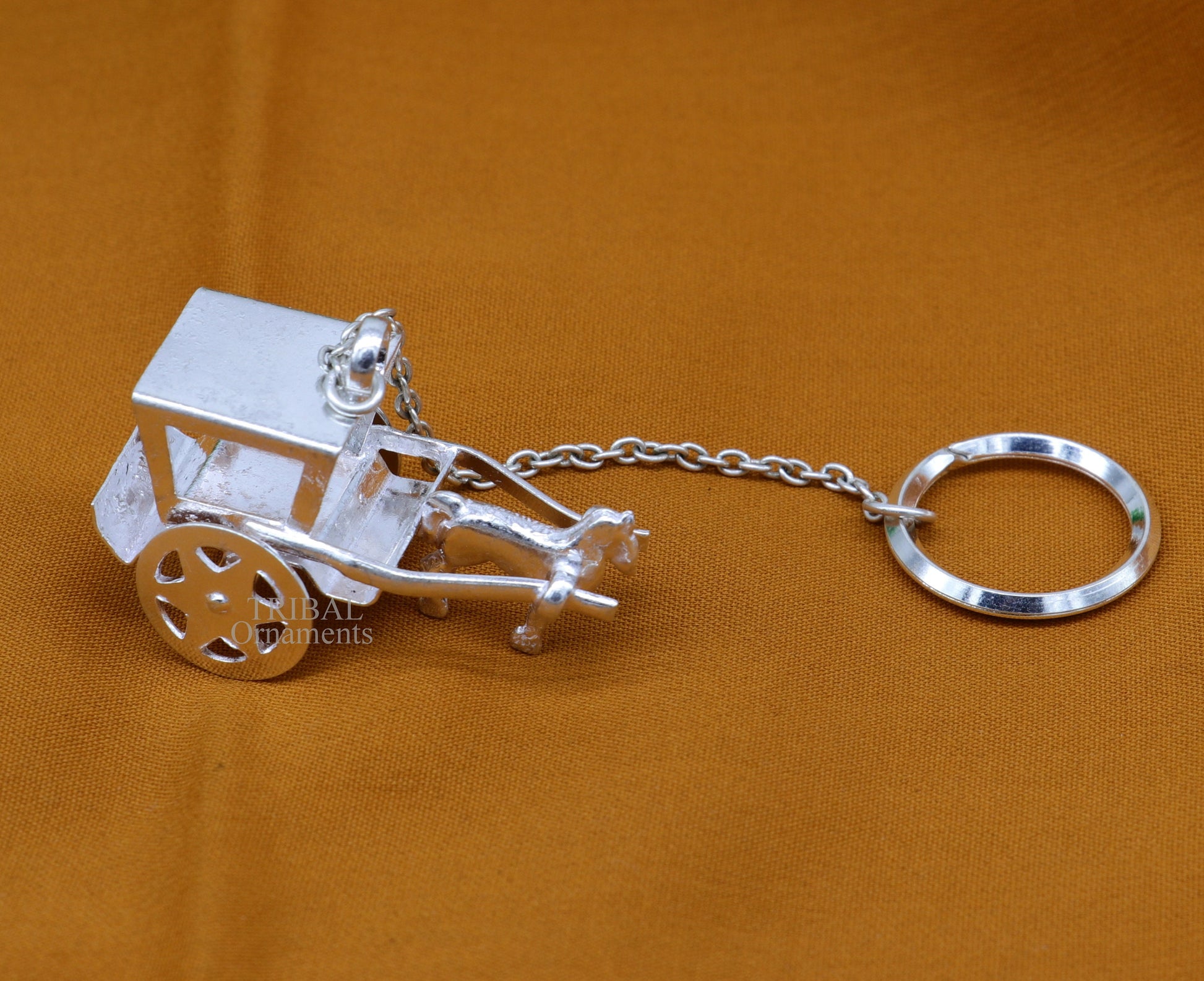 925 Sterling silver handmade unique vintage horse cart design solid key chain, stylish royal gifting silver accessories unisex gift kch20 - TRIBAL ORNAMENTS